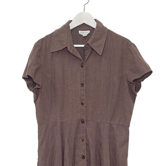 Coldwater Creek Sz 14 Linen Blend Short Sleeve Fit & Flare Lagenlook Midi Dress - Picture 2 of 7